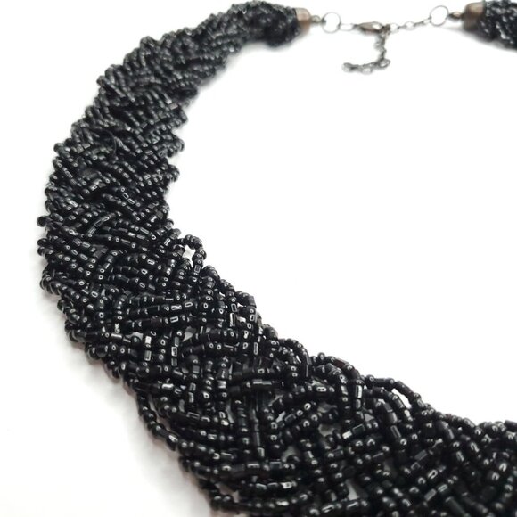 Braided Multi Strand Glass Seed Bead Necklace 1 1/4" X 18-20" - Picture 3 of 3